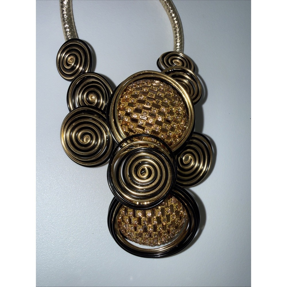 Gold Black Tone Spiral Round Circle‎ Pendant Necklace  bohemian Statement - Picture 4 of 5